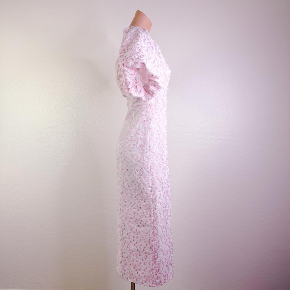 GB Embroidered Floral Midi Dress Regencycore Coquette Cottage Light Pink XS NWT - Picture 6 of 12